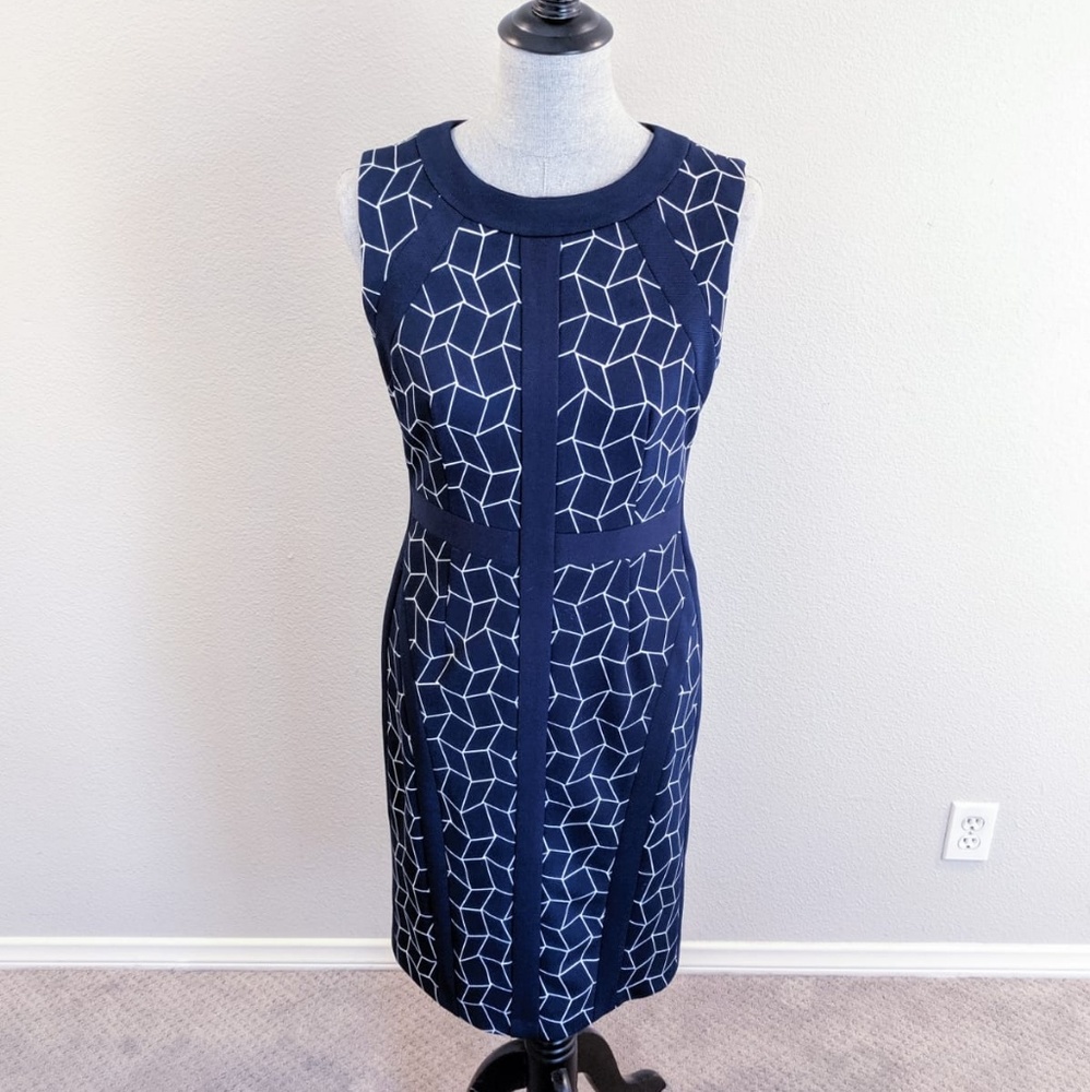Navy Geometric Professional Career Dress